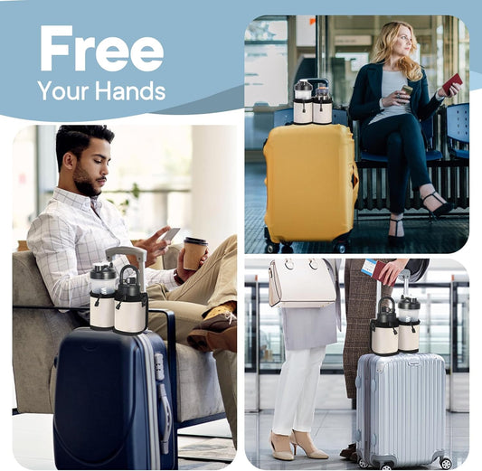 Extra Luggage Cup Holder Free Hand Drink Caddy for Suitcases to Travel and Business Trip,Travel Must Haves Men Women,Holds Two Coffee Cups,Passport,Flight Attendant Essential Organizer-Apricot