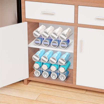 Yieach 2 Tier Water Bottle Holder for Cabinet,Acrylic Wine Rack and Stackable Water Bottle Organizer for Pantry - Waterbottle Organizer for 40 oz Stanley Cup Holder and Other Tumbler Organizers