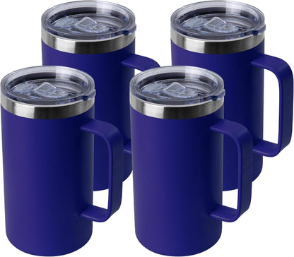 DOMICARE 24oz Mug with Handle and Lid, Stainless Steel Coffee Mug, Reusable Insulated Cup, Travel Mug with Handle, Double Wall Vacuum Coffee Tumbler for Men and Women, Black, Pack 1