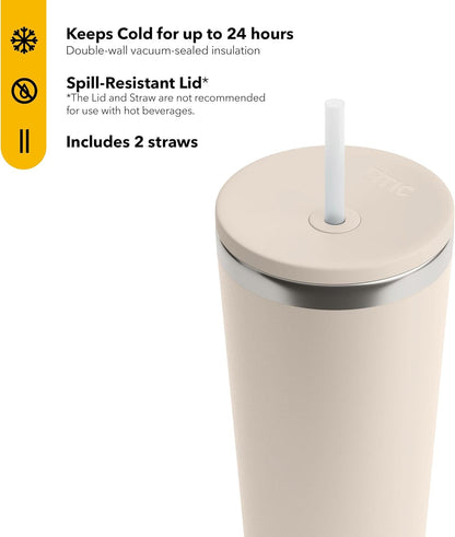 RTIC 20oz Everyday Tumbler Insulated Stainless Steel Portable Travel Coffee Cup with Straw, Ceramic Lining, Spill-Resistant Lid, BPA-Free, Hot and Cold Drink, Beach