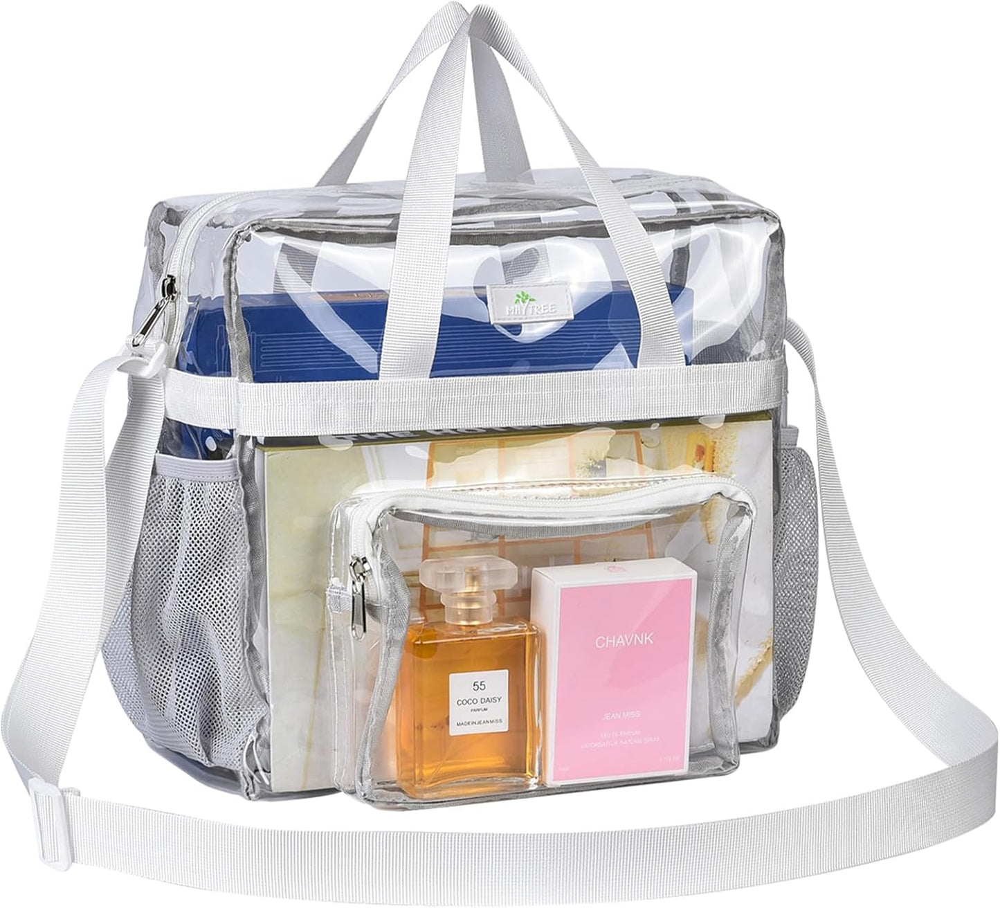MAY TREE Clear Bag for Stadium Events, 12×5.5×12 Clear Tote Lunch Bag with Non-detachable Reinforced Straps for Work, Sporting Events and Gym, Black
