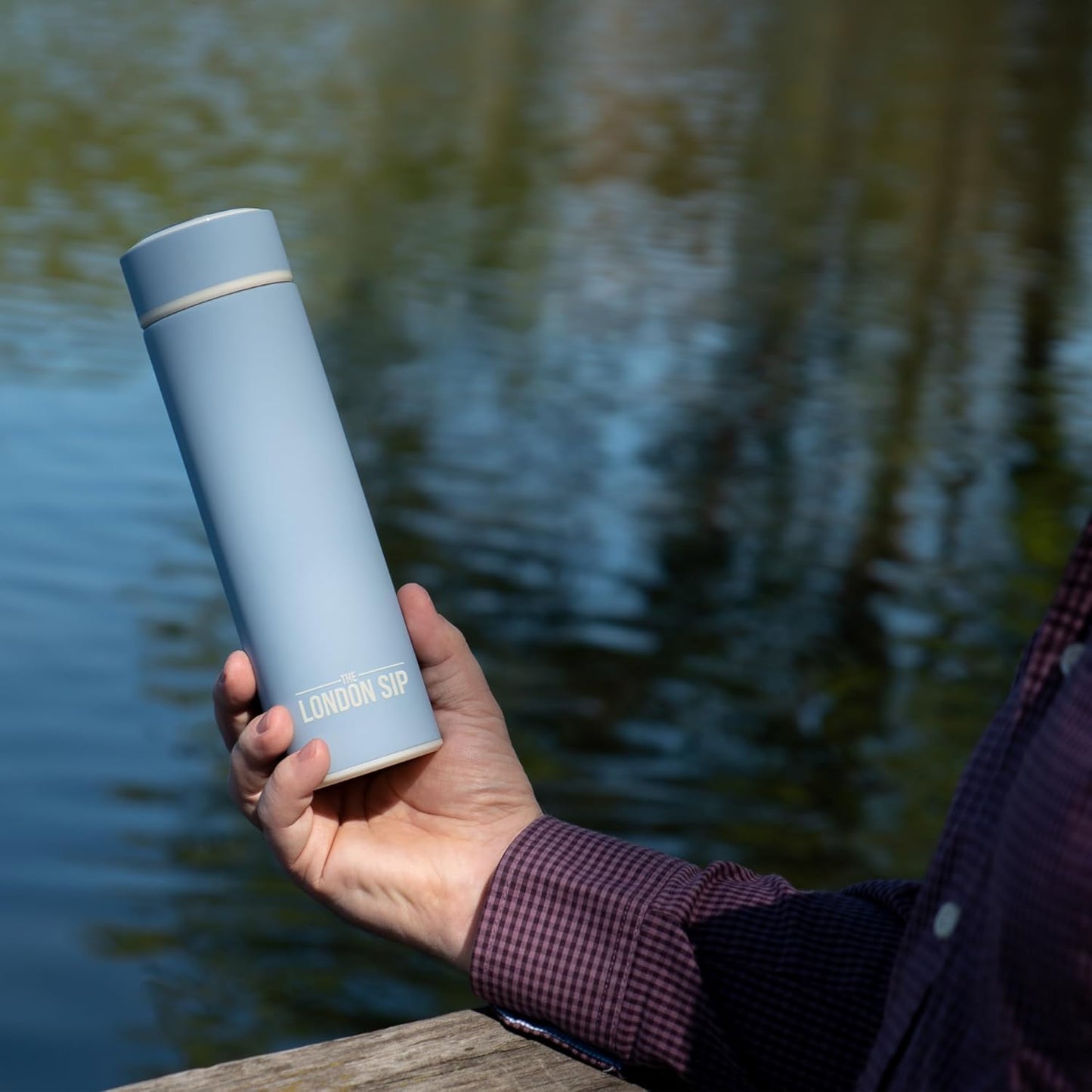 The London Sip Multi-Purpose Travel Mug and Tumbler Fruit Infused Flask Hot and Cold Double Wall Stainless Steel Thermos with Extra-Long Infuser, Purple