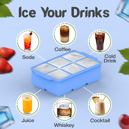 KitchFort Large Silicone Ice Cube Tray (2-Pack), Easy Release 2" Big Ice Cubes - Cocktail, Whiskey Ice Cubes Mold - Ice Trays for Freezer with Lid - Stackable Silicone Ice Tray - Black