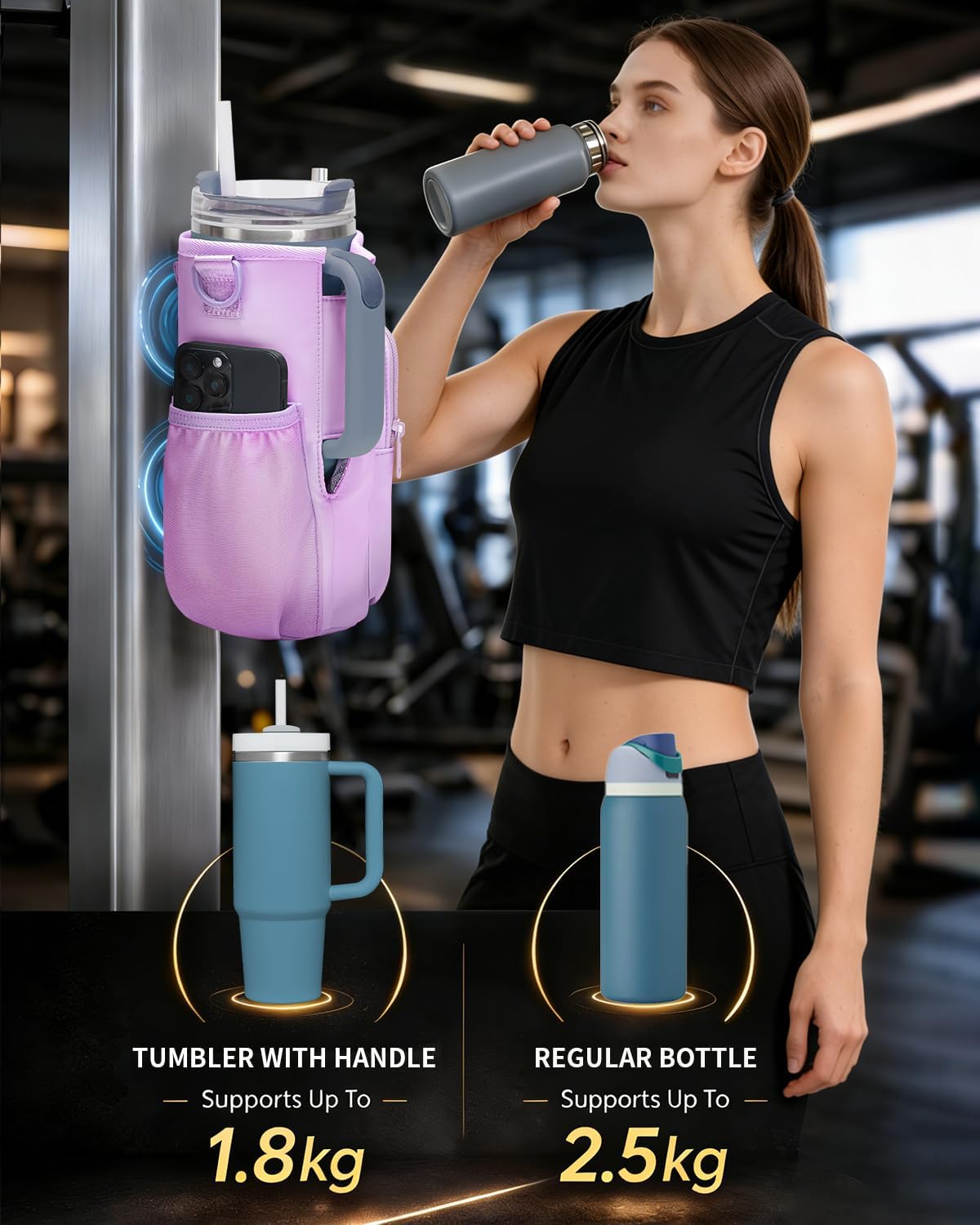 sportsnew Magnetic Gym Bag for Women Men, Crossbody Insulated Cup Sleeve Water Bottle Carrier Holder with Strap for 40oz Tumbler with Handle, 4 Built-in Magnets Small Gym Bag for Workout, Walking