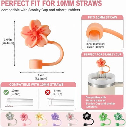 BTYHAOS Silicone Straw Caps for 10mm Tumblers | Reusable Dust-Proof Straw Toppers Compatible with Stanley 30oz & 40oz Tumblers (Purple Flower 3pc)