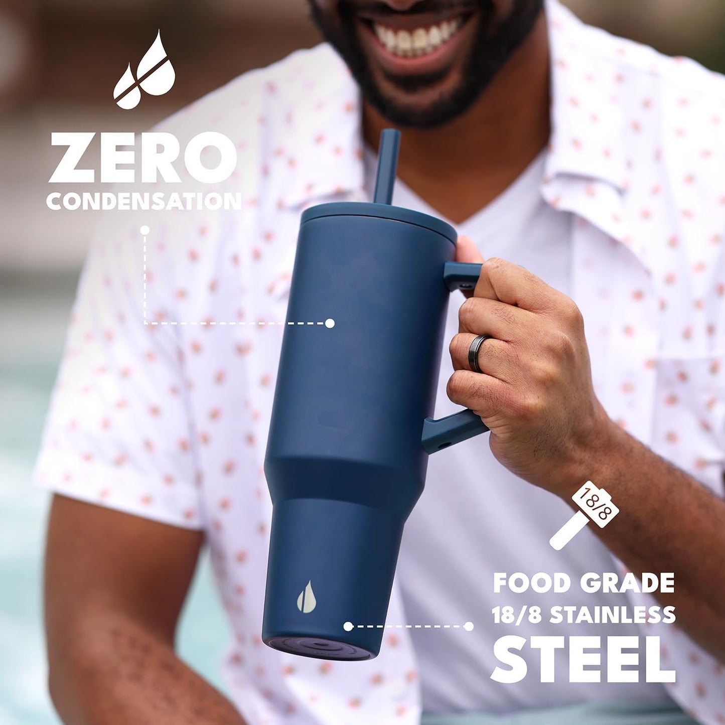 Elemental 32 oz 100% Leak Proof Tumbler with Handle & Straw - Stainless Steel Double Wall Insulated Tumbler for Hot and Cold Beverages - Travel Coffee Mug with Sip & Straw Lid - White - Colors B