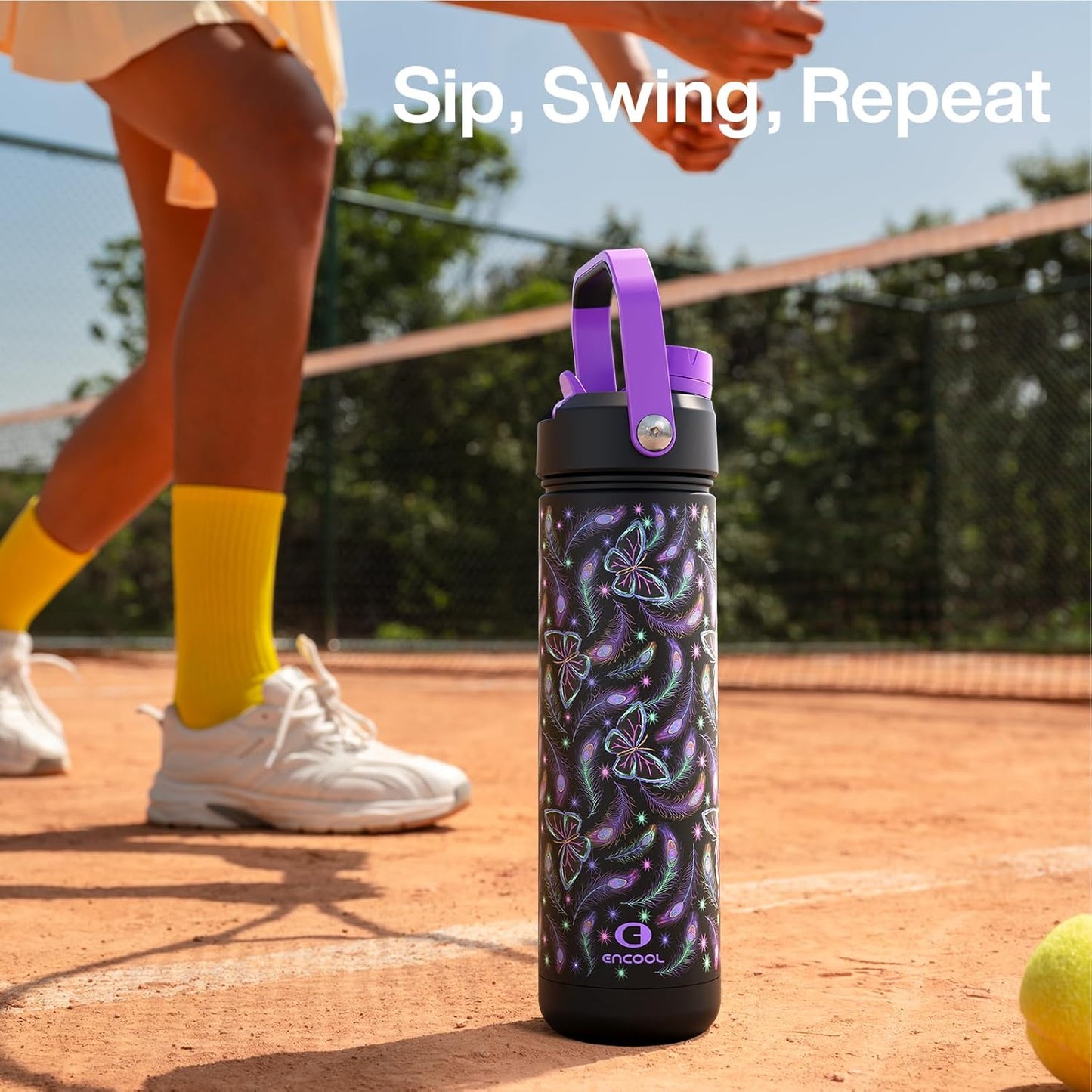 ENCOOL Insulated Water Bottle with Straw Stainless Steel Water Bottle, Leak-Proof, BPA-Free, Double Wall Vacuum Keeps Cold for 24 Hours for Sports, Travel, School (26 oz, Cotton Candy) - Colors B