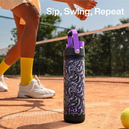 ENCOOL Insulated Water Bottle with Straw Stainless Steel Water Bottle, Leak-Proof, BPA-Free, Double Wall Vacuum Keeps Cold for 24 Hours for Sports, Travel, School (26 oz, Cotton Candy) - Colors B