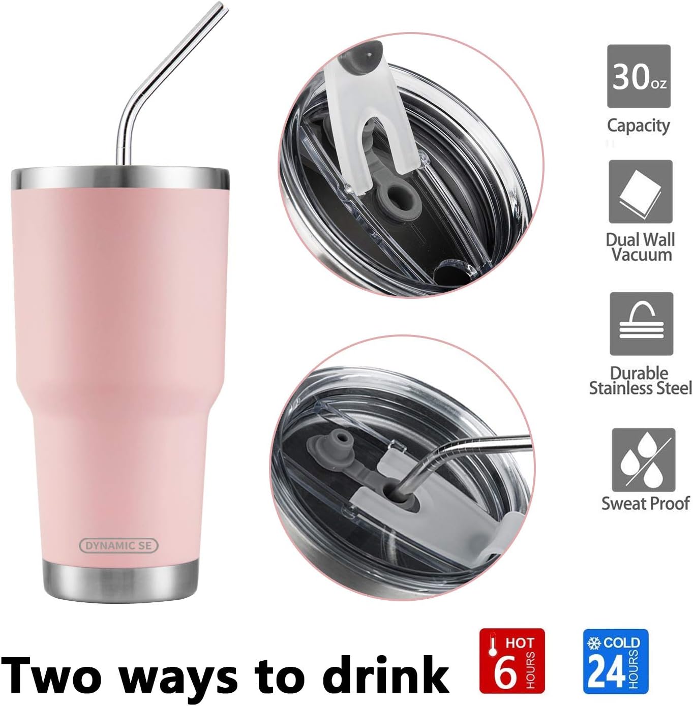 D·S 30oz Blue Tumbler Stainless Steel Double Wall Vacuum Insulated Mug with Straw and Lid, Cleaning Brush for Cold and Hot Beverages