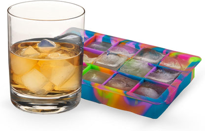 Host Ice Cube Tray, Makes Four 5-Inch Long Cubes, Durable Silicone Trays with Easy Release Design, Perfect for Water Bottles and Highball Glasses, Home Bar Accessories, Set of 1, Marble
