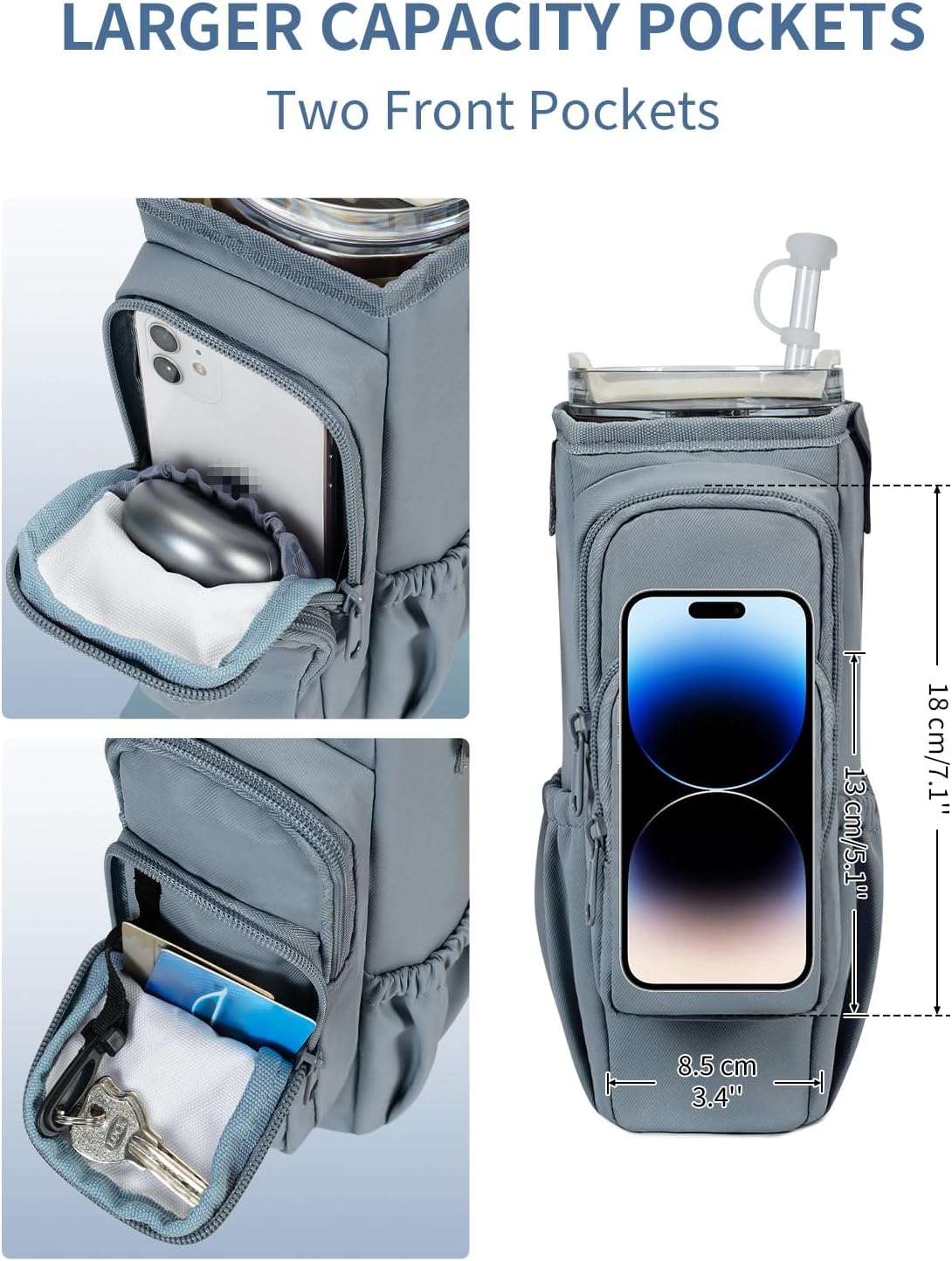 sportsnew Water Bottle Carrier Bag with Phone Pocket for 30oz 40oz Tumbler with Handle Accessories Insulated Water Bottle Holder Pouch with Strap Crossbody with Straw Cover