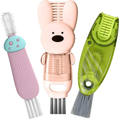 Cup Lid Cleaning Brush, Multifunctional Set with 3 in 1 Lid Cleaner and Two 4 in 1 Cup Lid Cleaning Brushes, Cleaning Brush Tool for Bottles, Straws, Tumblers, Travel Mug Caps, Portable Kit (Blue)