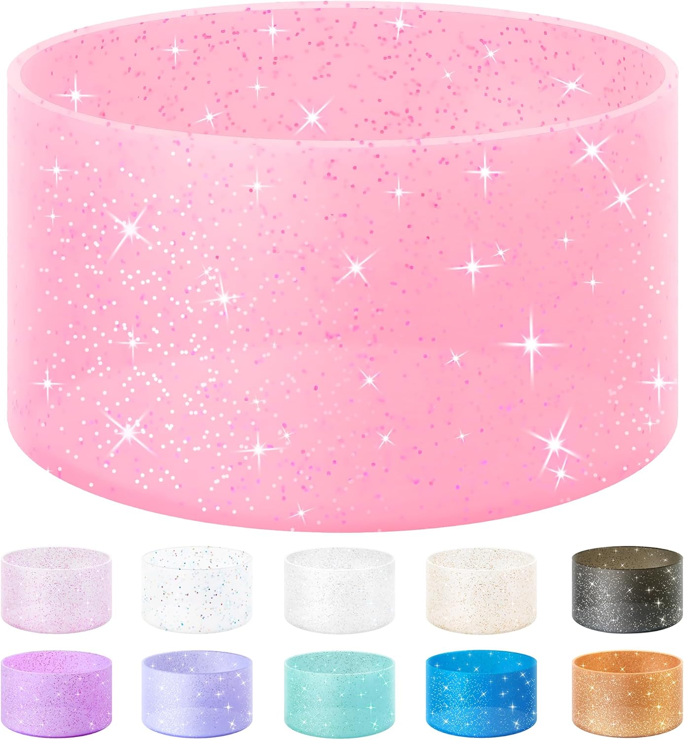 Vmini Protective Glitter Silicone Boot, Compatible with Stanley Tumbler 20-40oz & Hydro Flask Water Bottle 12-24oz and More Bottles/Tumblers with 2.8-2.95in Bottom, Bling Anti-Slip Sleeve Cover