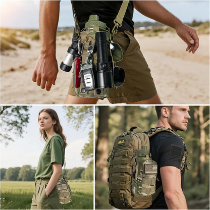 Water Bottle Holder with Strap - Tactical Insulated Water Bottle Sleeve with MOLLE System Water Bottle Cover Cross-Body Pouch for Walking Hiking Camping Gym 32oz&40oz