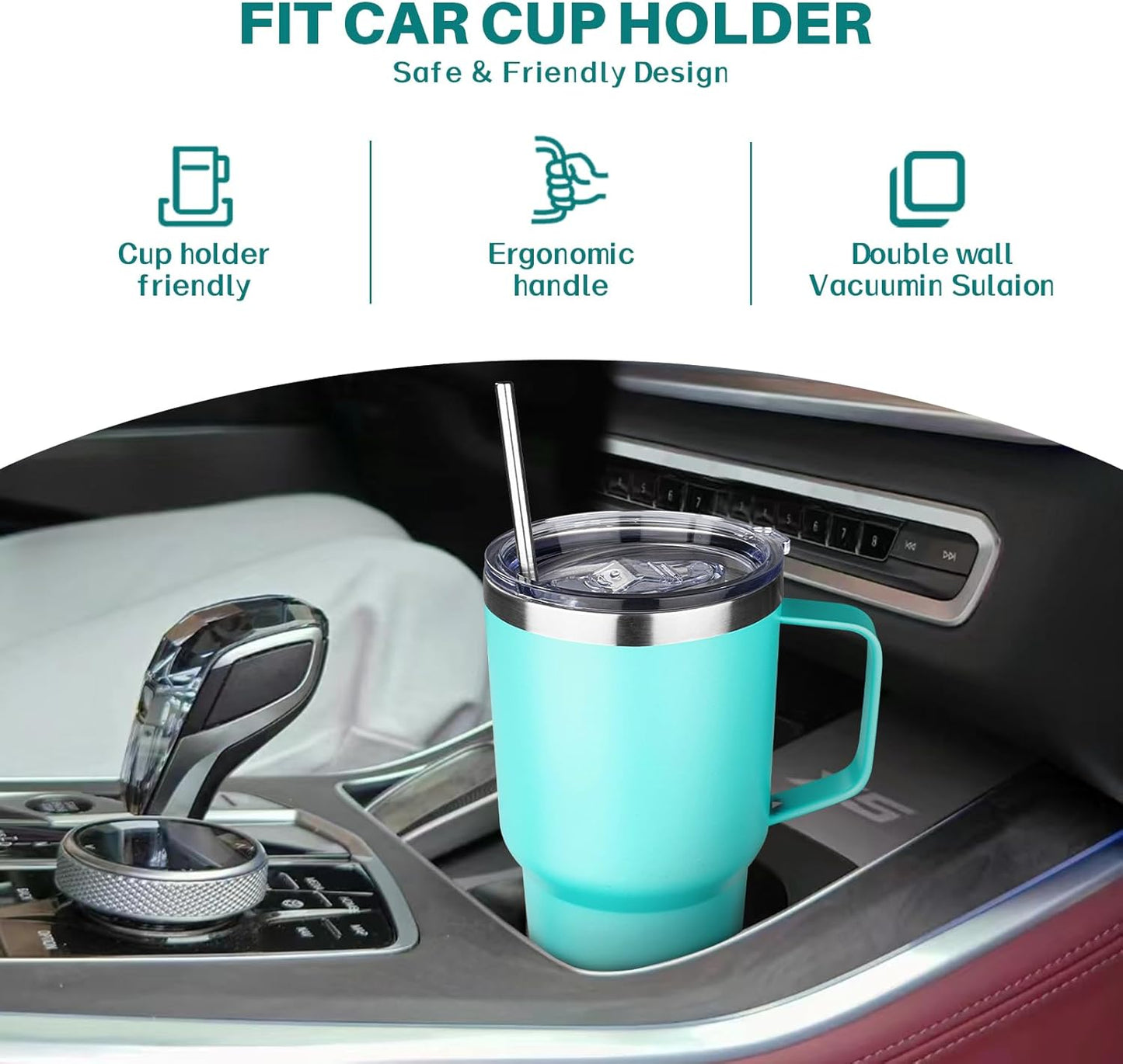 40 oz Tumbler with Handle, Insulated Tumbler with Lid and Straw, Reusable Stainless Steel Vacuum Insulated Cup, 100% Leak Proof Thermal Travel Coffee Mug Cup for Cold and Hot (Light Purple)