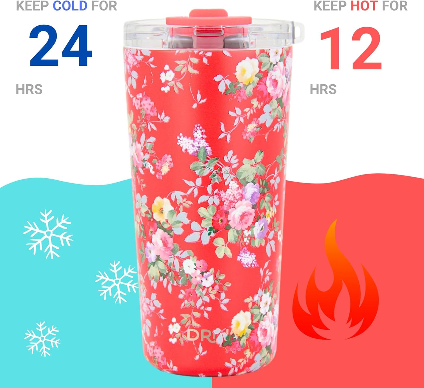 Drinco - 20 oz Stainless Steel Tumbler | Double Walled Vacuum Insulated Mug With Lid, 2 Straws, For Hot & Cold Drinks (20oz Dragonfly)