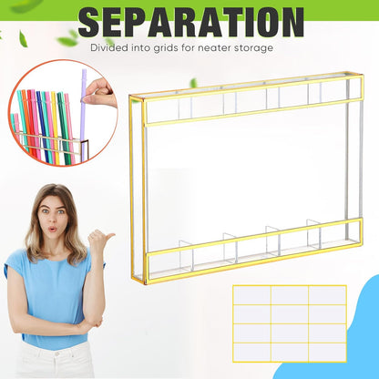 Qinyoung Acrylic Straw Holder for Cabinet Door with Double Sided Adhesive Tape Reusable Straw Organizer Tumbler Storage Kitchen Accessories Container for Counter Cupboard(Classic,Large,Transparent)