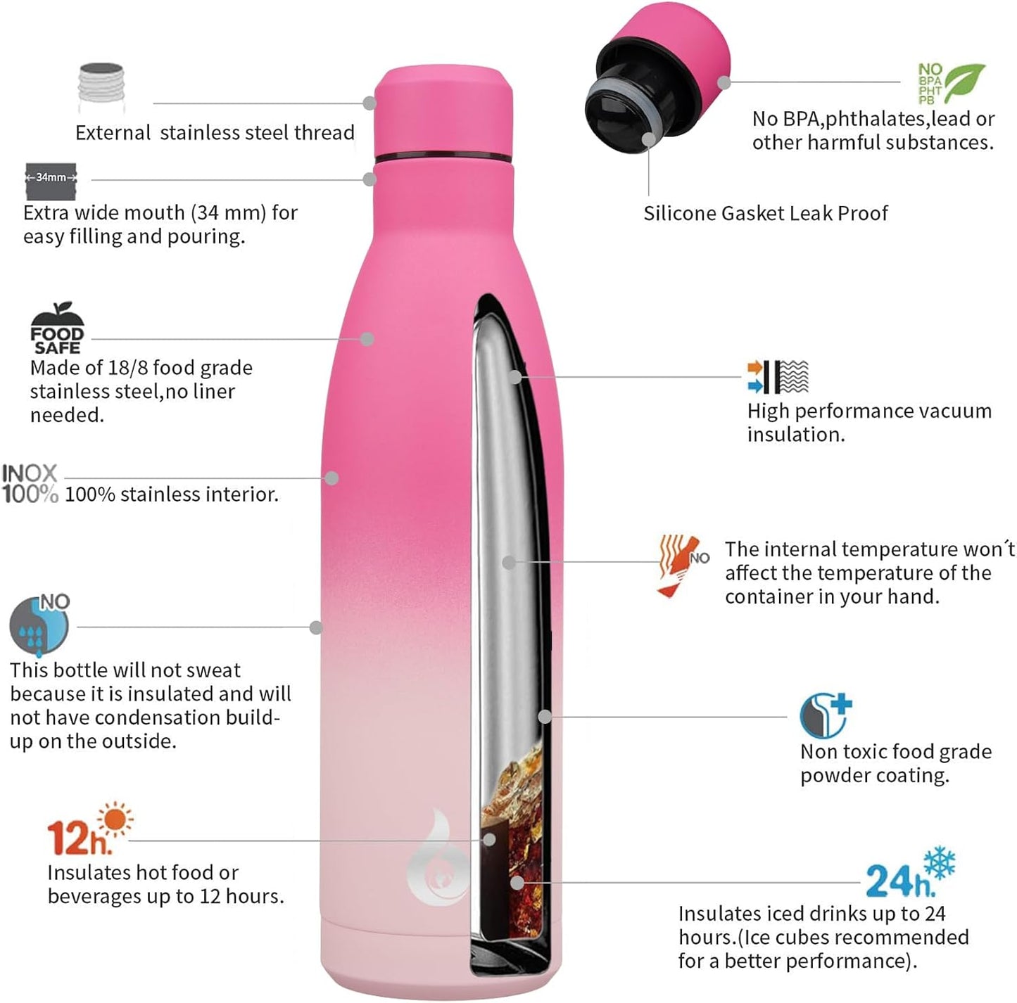 BJPKPK Insulated Water Bottle 12oz Small Stainless Steel Water Bottles Reusable Metal Thermal Keep Cold and Hot,Dreamy Purple - Colors A