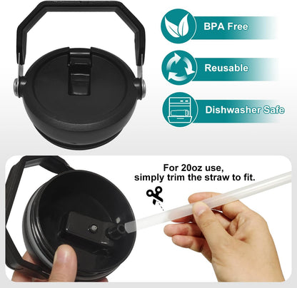 2-Pack Replacement Flip Straw Lids for Stanley IceFlow Tumbler 30oz and 20oz, Spill-Proof Cap with 2 Reusable Straws & 2 Cleaning Brushes, BPA-Free, Easy to Clean