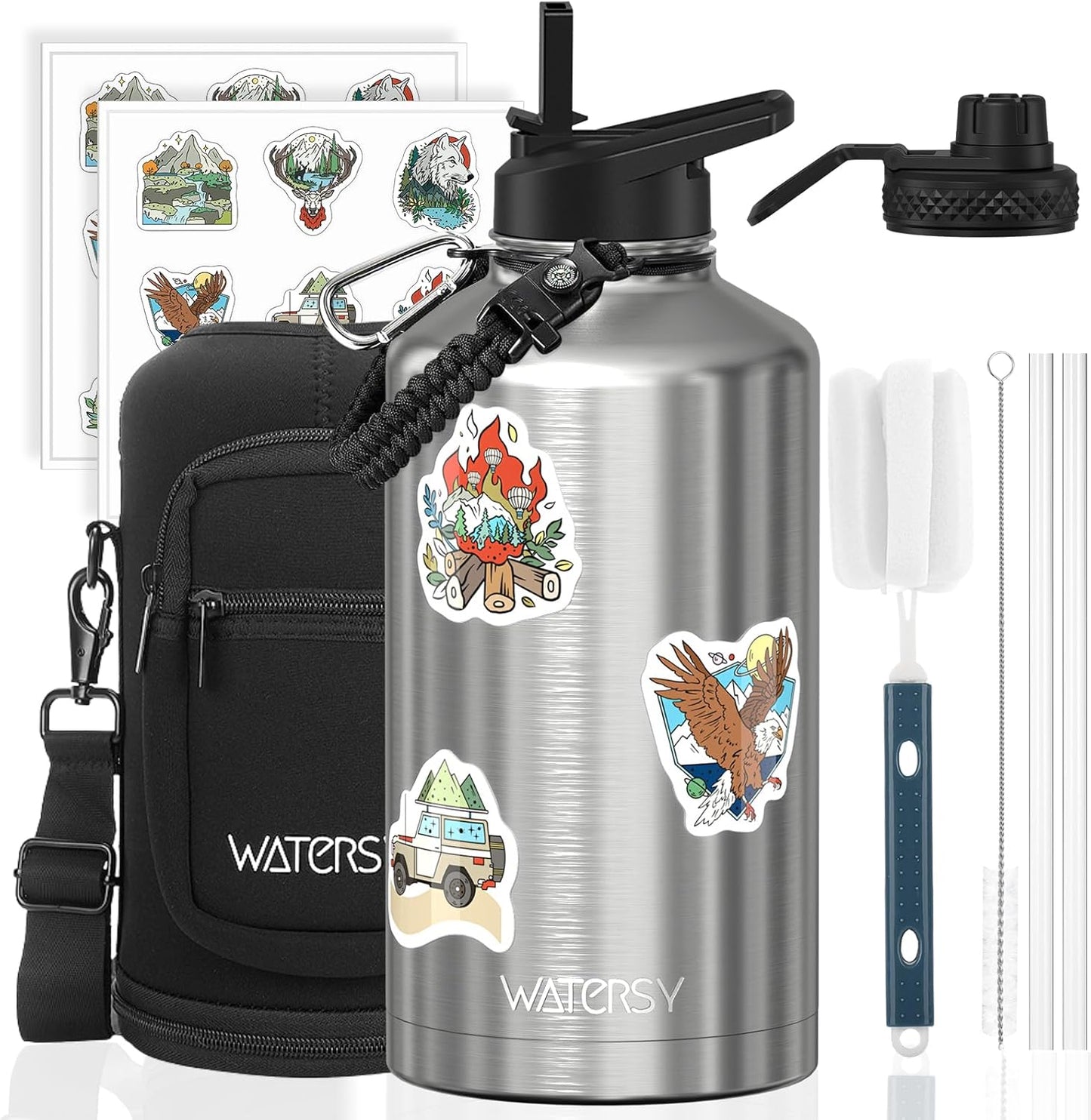 40oz Insulated Water Bottle (Cold for 48 Hrs),BPA Free&Leak Proof,Stainless Steel Water Flask,Water Jug with Straw Spout Lids for Gym,Hiking,Travel,Black Blue