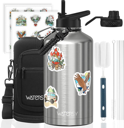 40oz Insulated Water Bottle (Cold for 48 Hrs),BPA Free&Leak Proof,Stainless Steel Water Flask,Water Jug with Straw Spout Lids for Gym,Hiking,Travel,Black Blue