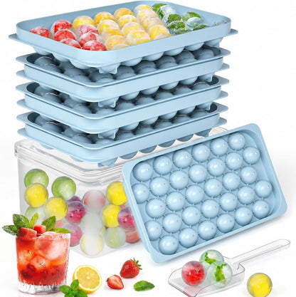 Ice Cube Trays with Lid and Bin, BPA-Free Mini 0.8 Inch Sphere Ice Molds, 2-Pack Small Round Ice Ball Trays, Easy Release, Includes Scoop & Ice Storage Box for Cocktails, Coffee