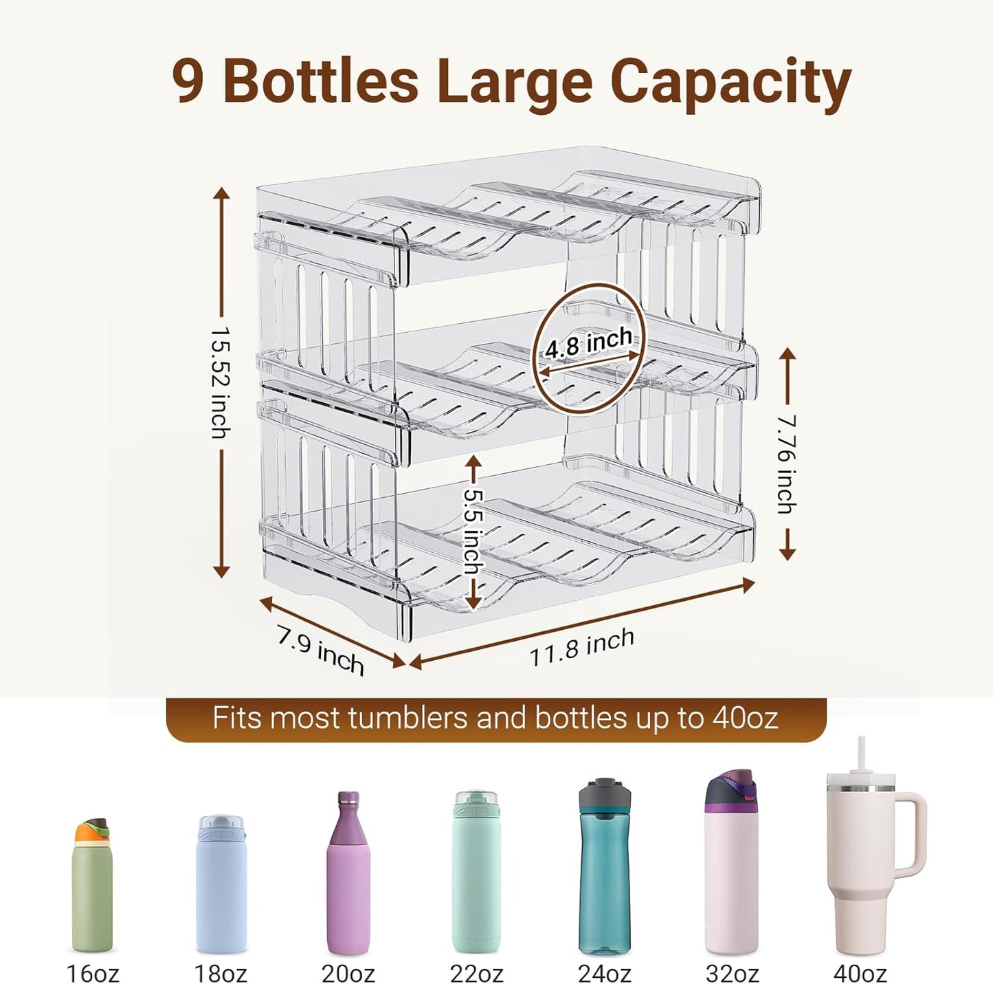 Gracenal Large Tumbler Organizer for Stanley Cup 40 oz, Patented Kitchen Pantry Organizers and Storage for Stanley Cup Accessories, Stackable Water Bottle Organizer Holder Gifts 4Pack Large-12-bottle