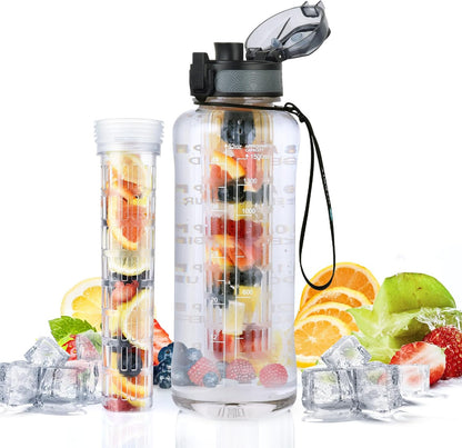 UTEBIT 32 OZ Fruit Infuser Water Bottle, Insulated Sports Water Bottle With Straw, 1L BPA Free Leak Proof Tritan Large Water Jug with Strap for Gym, Camping, Travel, Outdoor