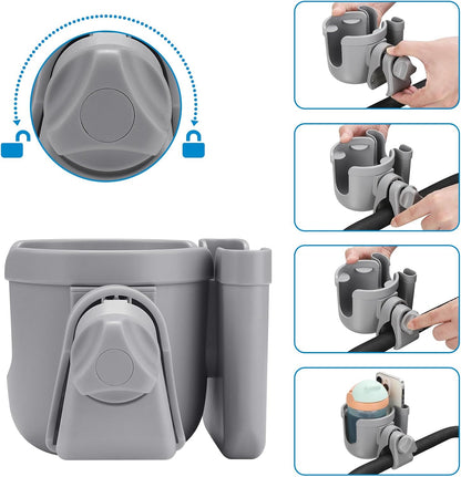 Accmor Stroller Cup Holder with Phone Holder, Bike Cup Holder, Universal Cup Holder for Uppababy Nuna Doona Strollers, 2-in-1 Cup Holder for Walker, Wheelchair, Scooter - Colors A
