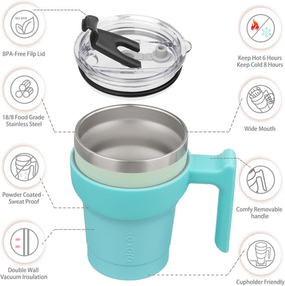 BJPKPK Tumbler With Handle And Straw Lid 40 oz Stainless Steel Insulated Coffee Tumbler Cups For Home, Office or Car,Turquoise