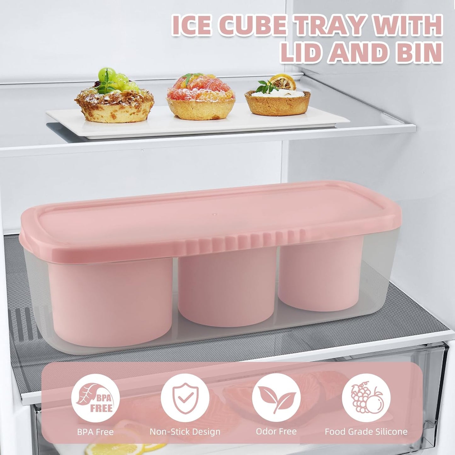 Fu Store Ice Cube Tray for Tumbler Cup 30-40 oz, 3pcs Silicone Ice Cube Molds With Lid and Bin for Chilling Cocktails Whiskey Drinks Juice Coffee Easy Fill and Release Ice Maker (Black, 40 oz)