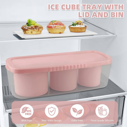 Fu Store Ice Cube Tray for Tumbler Cup 30-40 oz, 3pcs Silicone Ice Cube Molds With Lid and Bin for Chilling Cocktails Whiskey Drinks Juice Coffee Easy Fill and Release Ice Maker (Black, 40 oz)