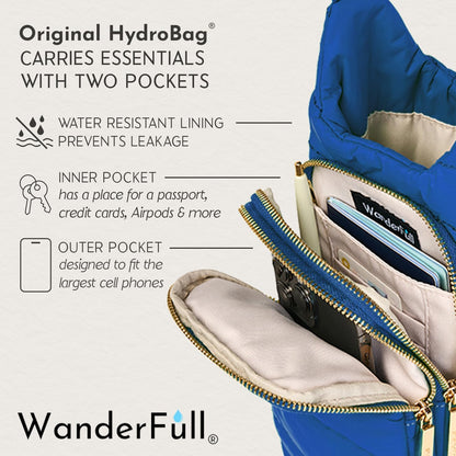 WanderFull Original HydroBag Fits Up to 32 oz Water Bottle Holder with Strap – Hands-Free Crossbody Water Bottle Carrier Bag with Phone Pocket - Colors B