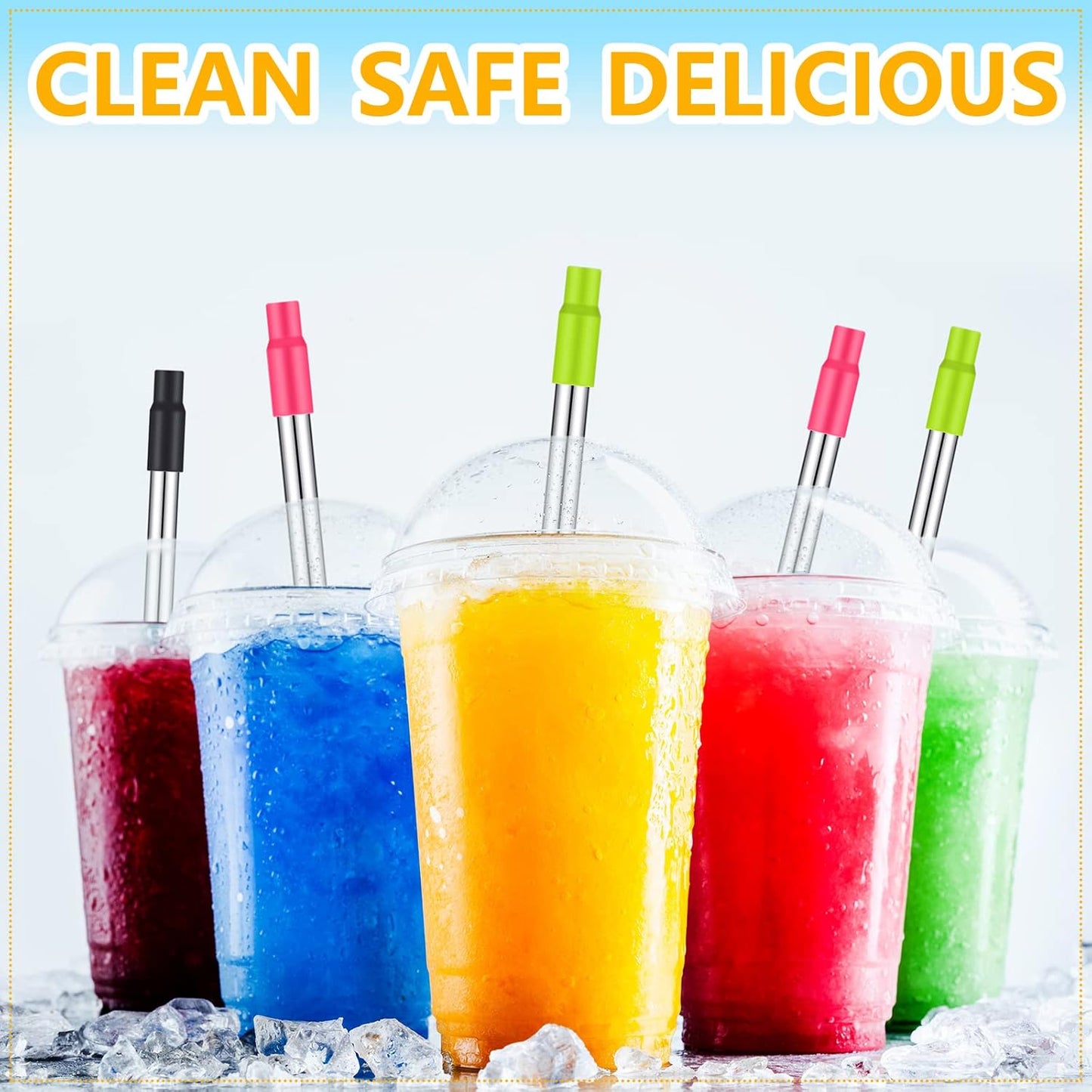 Gejoy 6 Pack Metal Reusable Straw Travel with Case Collapsible Foldable Portable Retractable Drinking Straw Stainless Steel Silicone Tip and Cleaning Brush Long for Cruise Ship Gift