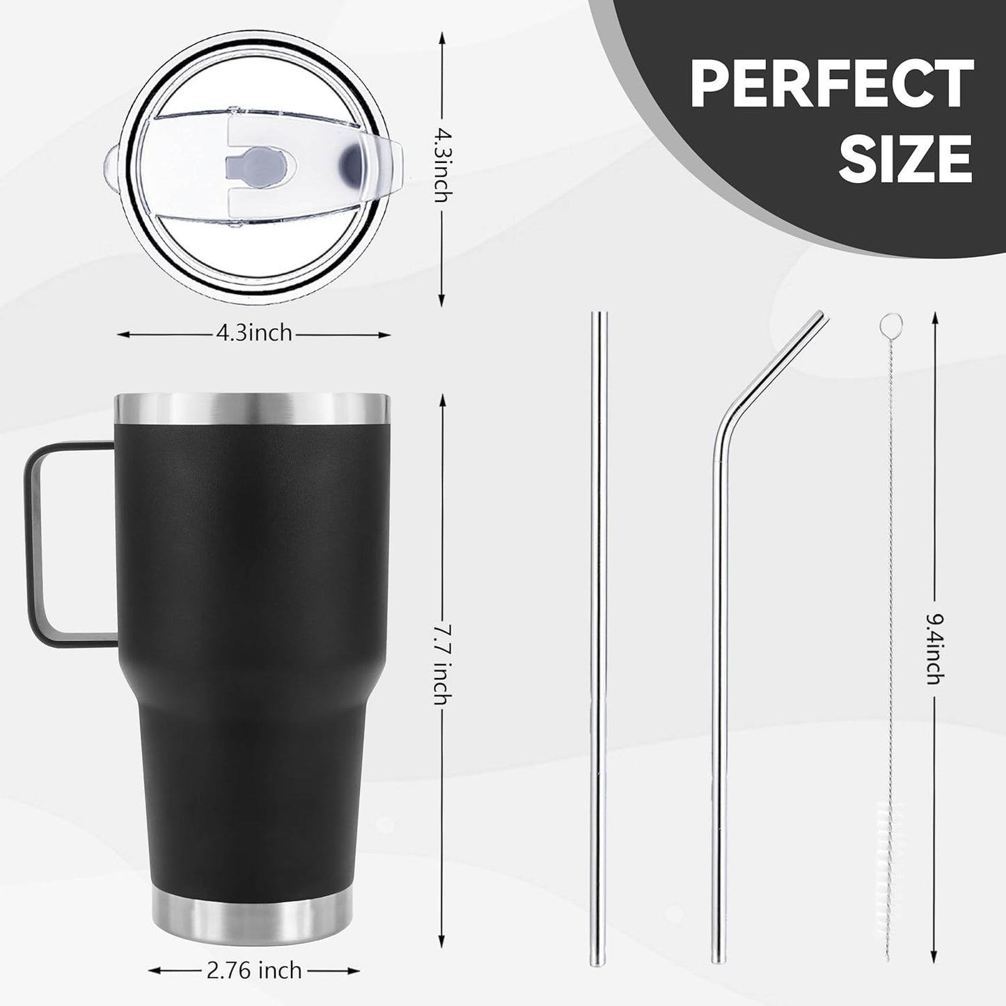 30 oz Tumbler With Handle, Double Wall Stainless Steel Vacuum Insulated Travel Mug with Splash-Proof Lid Metal Straw and Brush (Cream)