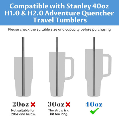 Tomorotec 8-Pack Stainless Steel Straws Fit for 40oz Stanley Tumblers, 12" Metal Straws Fit for Stanley Cup with 1 Brush, Reusable Drinking Straws for Smoothies, Milkshakes, Dishwasher Safe & BPA-Free