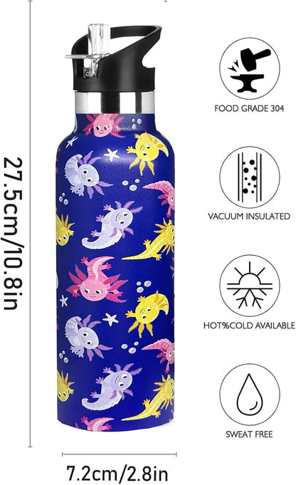Pickleball Sport Water Bottle with Straw, Vacuum Insulated Stainless Steel Thermal Drinking Travel Mug Cups For Gym Fitness Camping-20oz/600ml