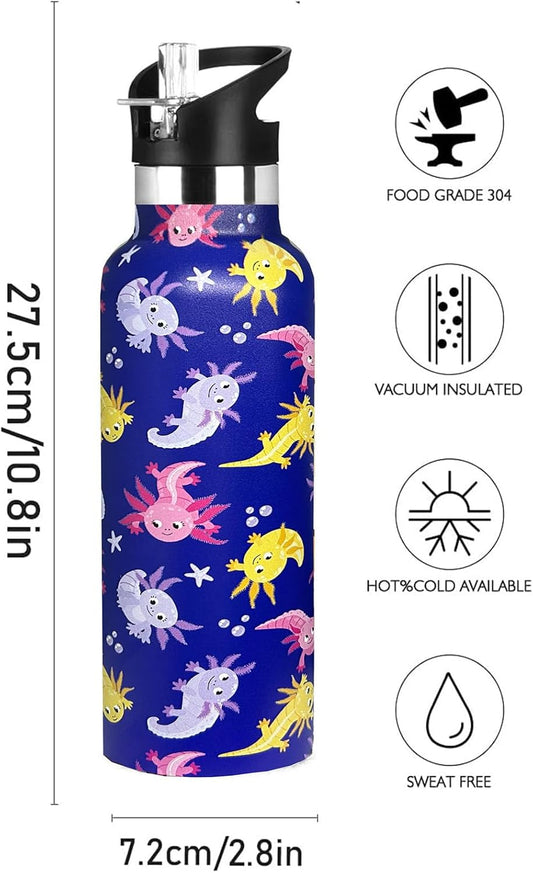 Pickleball Sport Water Bottle with Straw, Vacuum Insulated Stainless Steel Thermal Drinking Travel Mug Cups For Gym Fitness Camping-20oz/600ml