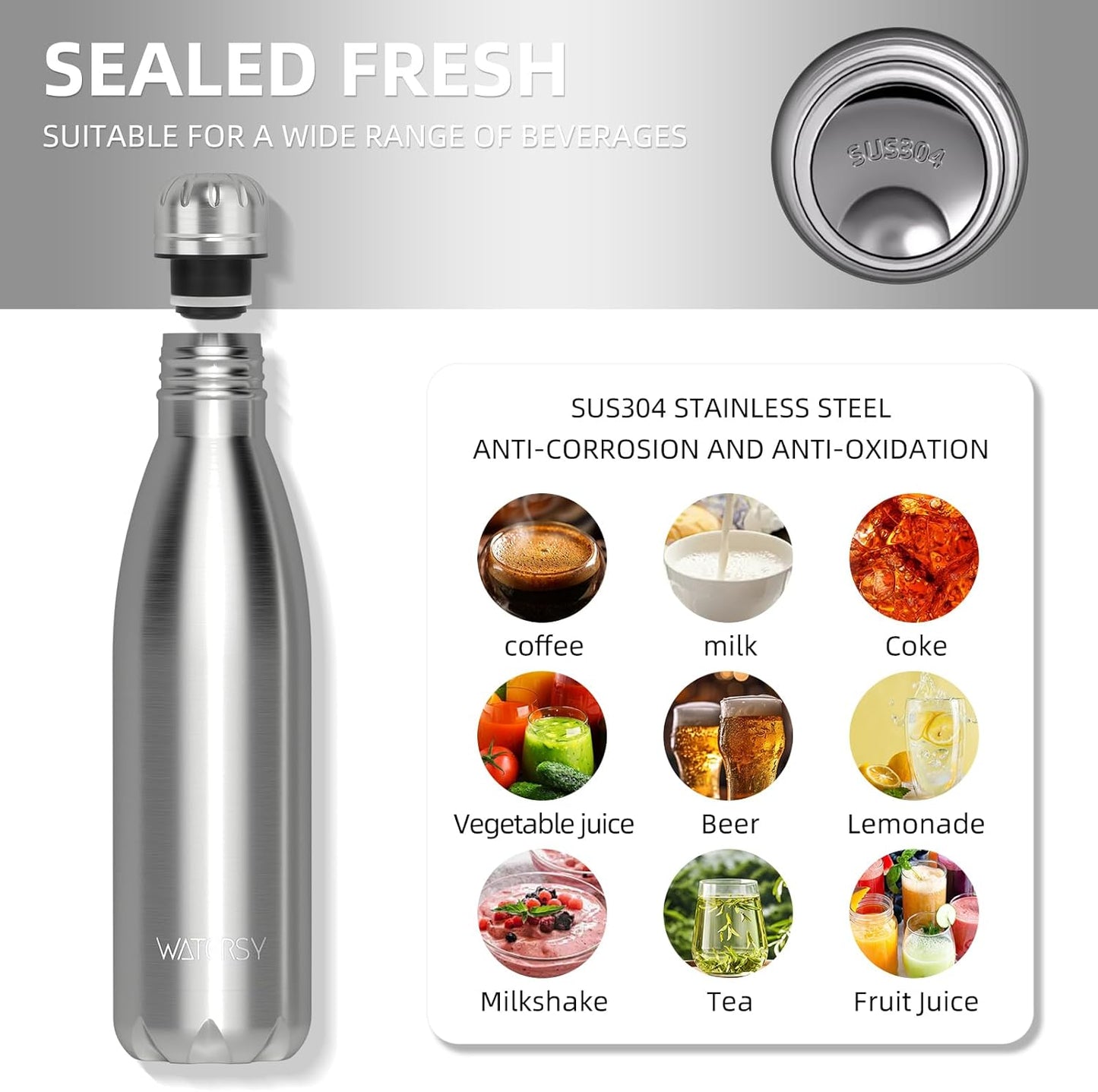 WATERSY Stainless Steel water bottles,17oz/500ml Insulated Water Bottles,Deep Blue metal water bottle Keeps Drink Cold and Hot,BPA Free kids water bottles for School,Gym,Travel,Sports