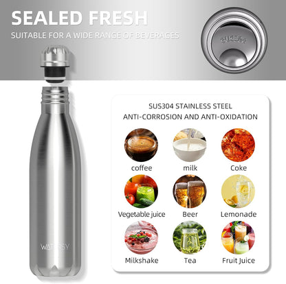 WATERSY Stainless Steel water bottles,17oz/500ml Insulated Water Bottles,Deep Blue metal water bottle Keeps Drink Cold and Hot,BPA Free kids water bottles for School,Gym,Travel,Sports
