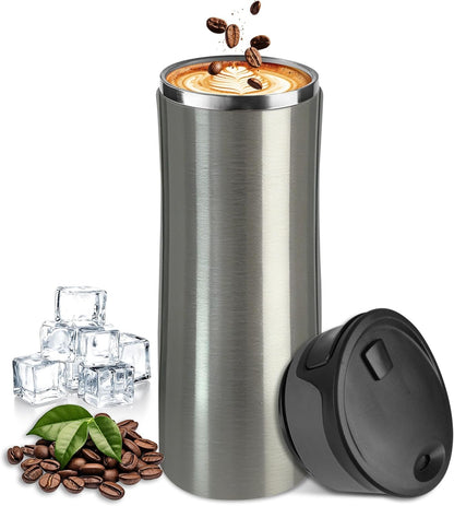 17 oz / 500 ml Travel Coffee Mug, One-Handed Pink Insulated Coffee Tumbler with Lid, Leak Proof Stainless Steel Coffee Cup, Reusable Water Bottle for Office, Car, Travel, Hot Coffee and Cold Drinks