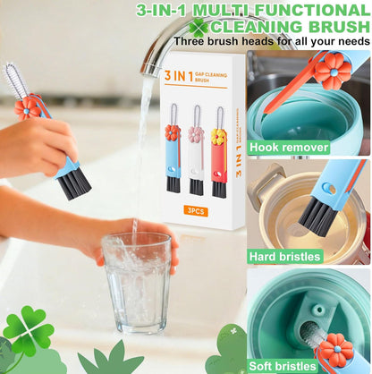 3 in 1 Cup Lid Cleaning Brush, Portable Water Bottle Brush, Multifunctional Bottle Cleaner Brush Set for Tight Spaces, Bottle Gaps, Tumblers, Travel Mug Caps(3 PCS)