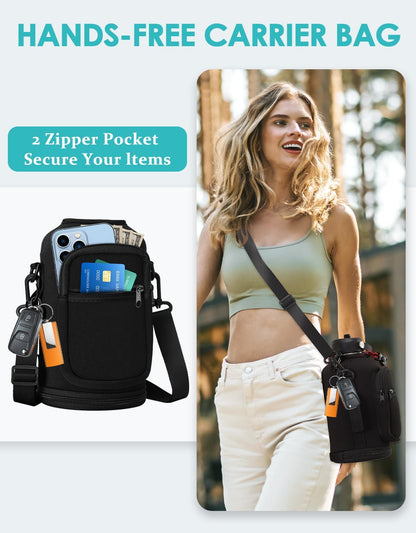 32/40/64OZ Insulated Water Bottle - Keep Cold 48H Hot 24H, Combo Straw/Spout Lids, Paracord Handle for Gym/Hiking, Carrier Bag +Strap, Cup Mat, BPA-Free Stainless Steel Flask Jug