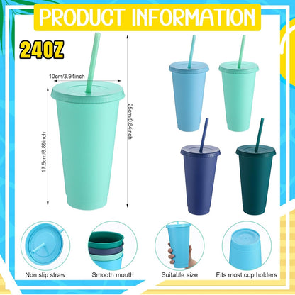 Honeydak 15 Pack Tumbler with Straw and Lid Bulk Cups for Gifts Water Bottle Iced Coffee Travel Mug Cup Reusable Plastic Tumblers for Party Birthdays 24-27 oz (Solid Color)