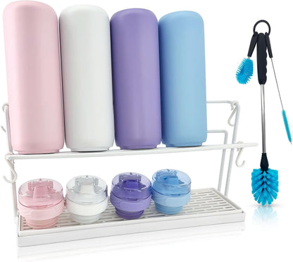 Water Bottle Drying Rack for Kitchen Counter – Cup Drying Rack, Tumbler, Mug & Glass Drying Rack Drying Rack, 2 Tier with Drain Tray and Cleaning Brush Set (Black)