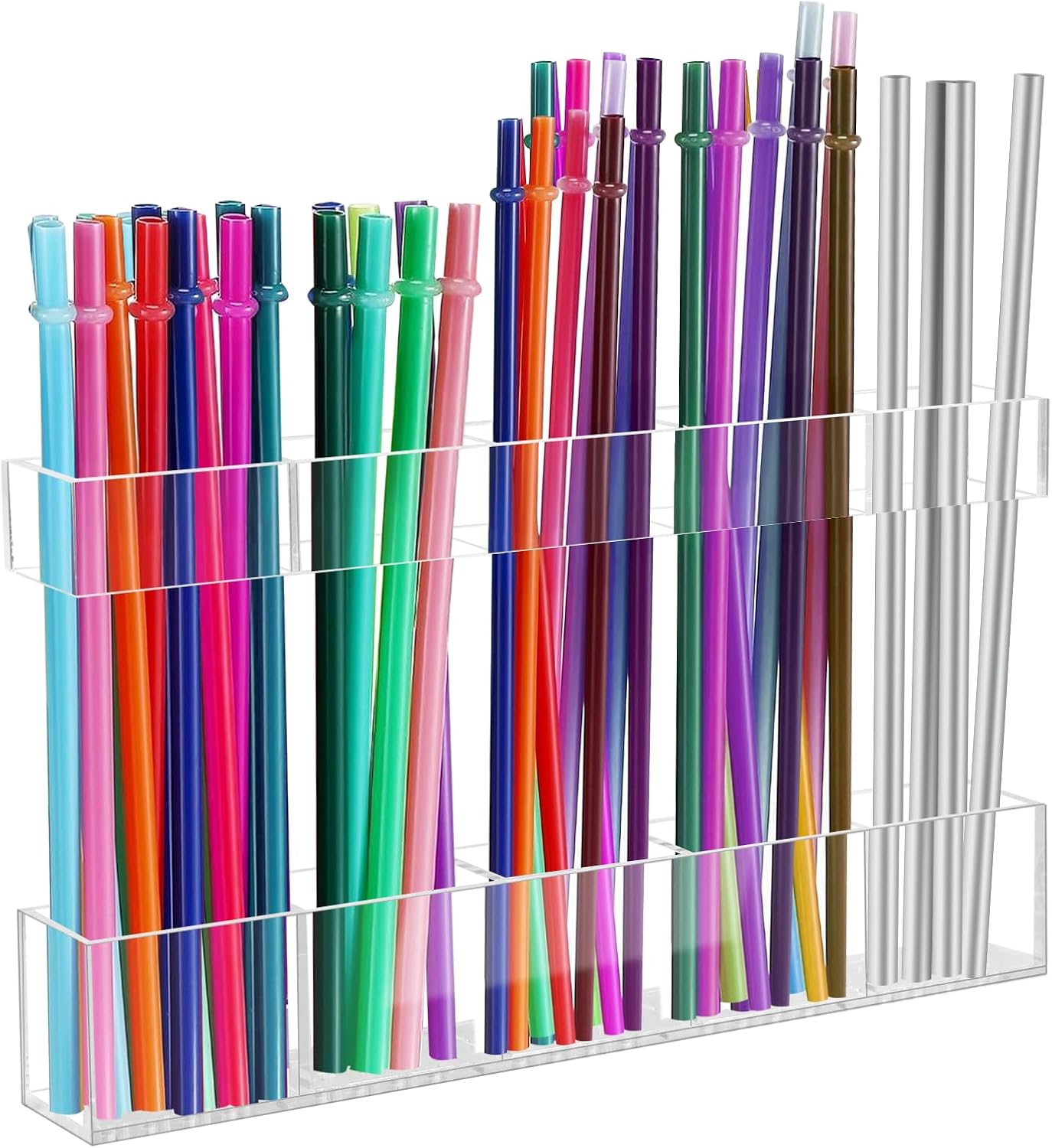 Malldii 9.5" Large Acrylic Straw Holder for Cabinet Door - Reusable Tumbler Straw Organizer Storage, Small Kitchen Accessories Container, Ultra Sticky Cupboard Door Mounted (Transparent)