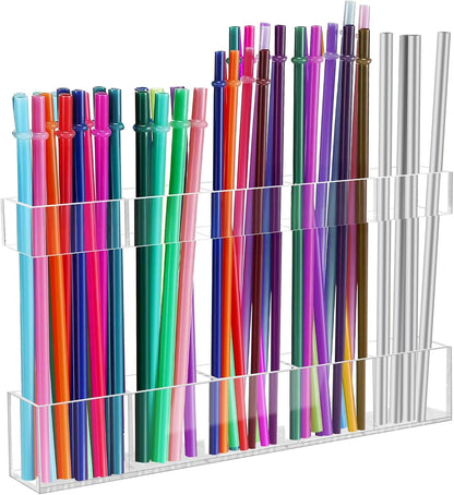 Malldii 9.5" Large Acrylic Straw Holder for Cabinet Door - Reusable Tumbler Straw Organizer Storage, Small Kitchen Accessories Container, Ultra Sticky Cupboard Door Mounted (Transparent)