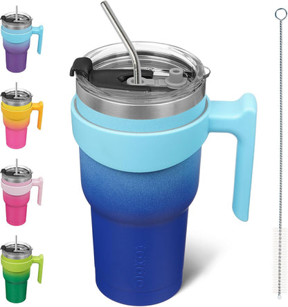 BJPKPK Tumbler With Handle And Straw Lid 40 oz Stainless Steel Insulated Coffee Tumbler Cups For Home, Office or Car,Turquoise