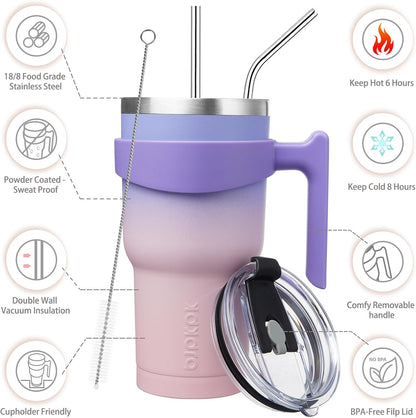 BJPKPK Tumbler With Handle And Straw Lid 40 oz Stainless Steel Insulated Coffee Tumbler Cups For Home, Office or Car,Turquoise