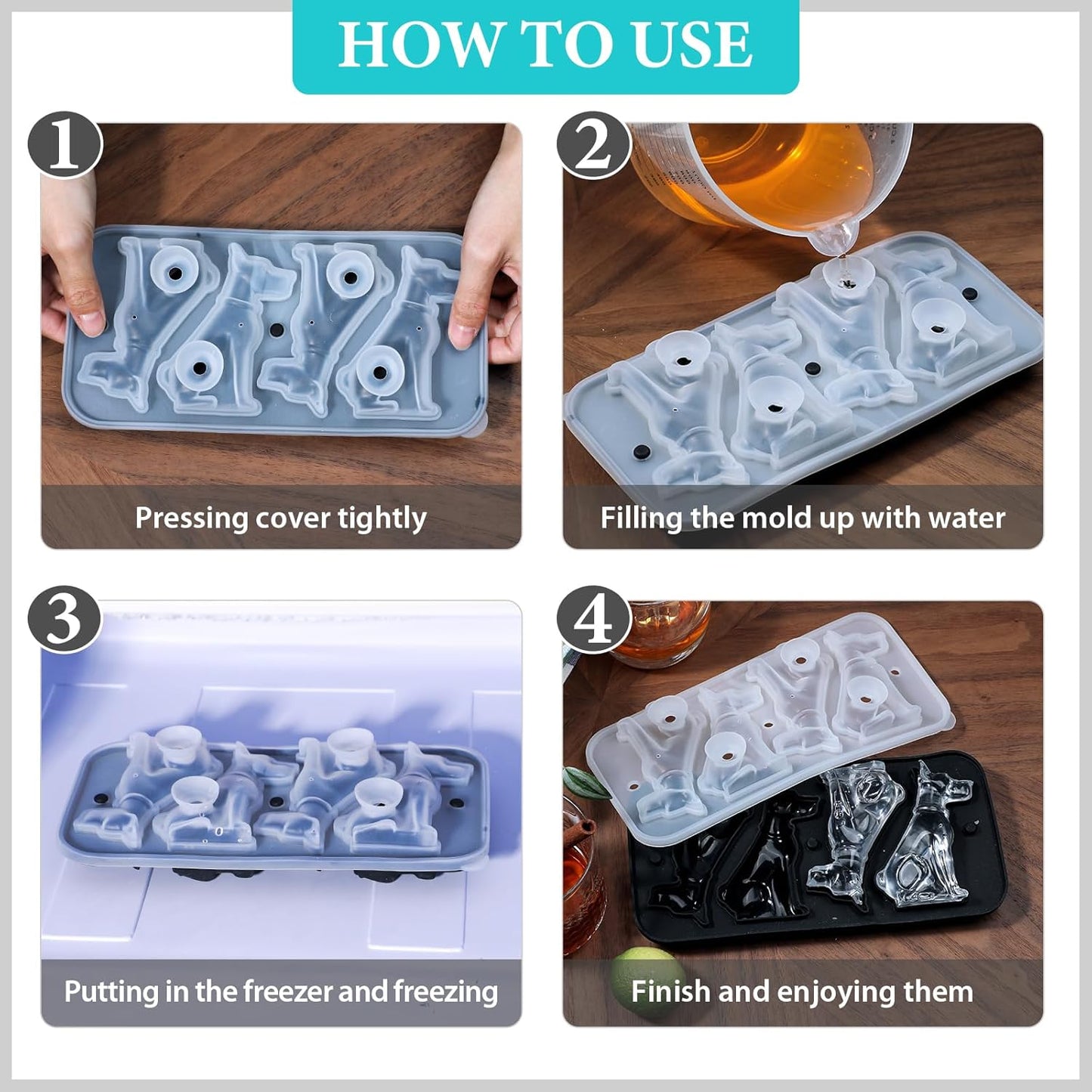 Koluti Nonstick Silicone 9 Ice Cubes Freezer Tray with Plastic Lid, 2-Pack Water Bottle Long Narrow Stick Ice Cube Mold Maker, Ideal for Sport Bottles, Cocktail and Whisky, Dishwasher Safe & BPA Free